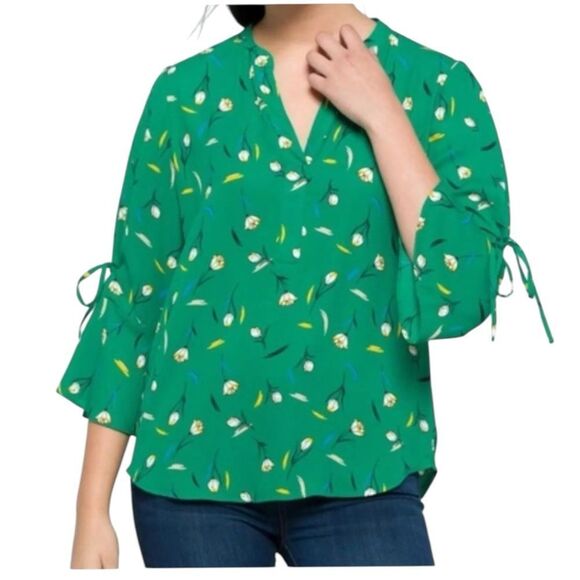 41 Hawthorn Green Floral Trina Bell Sleeve Blouse size Large - Picture 1 of 10